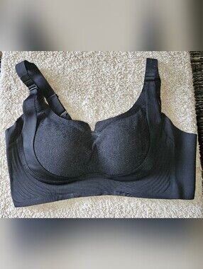 Jelly Wireless Bra Seamless PushUp Full Coverage Shapermint Black Lace 40 XL